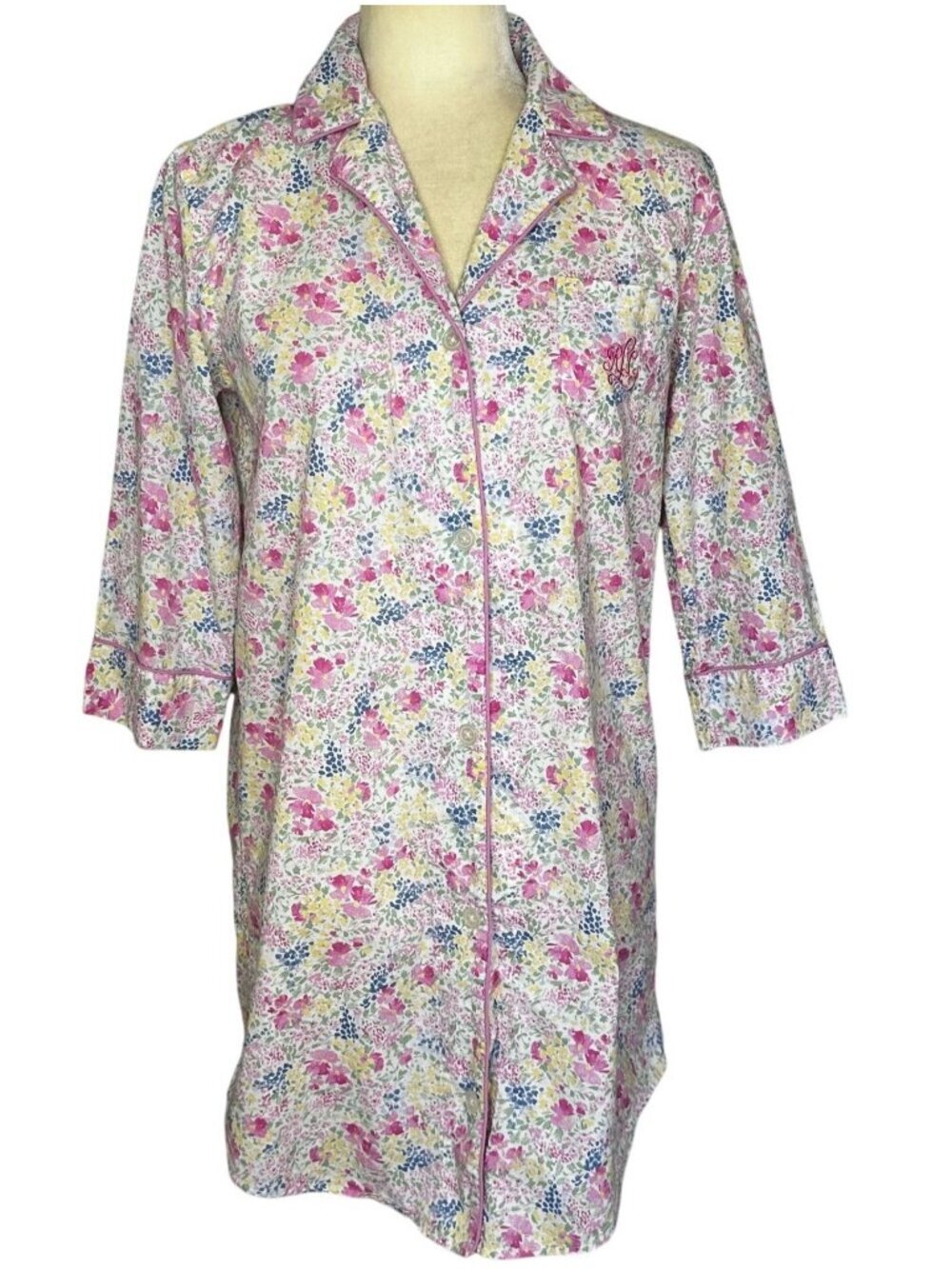 Lauren Ralph Lauren 100% Cotton Pastel Floral Night Shirt Sz Small Cottage